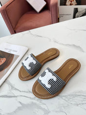 LYMPIA MULE STRIPED CANVAS WOOL LOGO