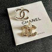 DOUBLE C STUD EARRINGS WITH WHITE TRIM AND CENTER STONE