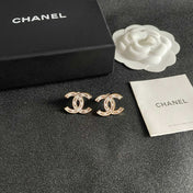 CHANEL 26S DOUBLE C LOGO WHITE ENAMEL STUD EARRINGS IN GOLD METAL 629903