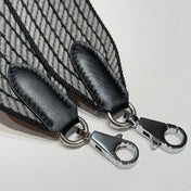 25S HERMES BAG STRAP GRAY AND BLACK PATTERN 85 IN CANVAS SILVER HARDWARE