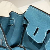 HERMES 25S SHOULDER BIRKIN 29 IN DENIM BLUE CALFSKIN SILVER HARDWARE