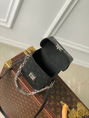 CAMERA BOX BAG 17 IN BLACK MONOGRAM EMBOSSED CALFSKIN SILVER CHAIN