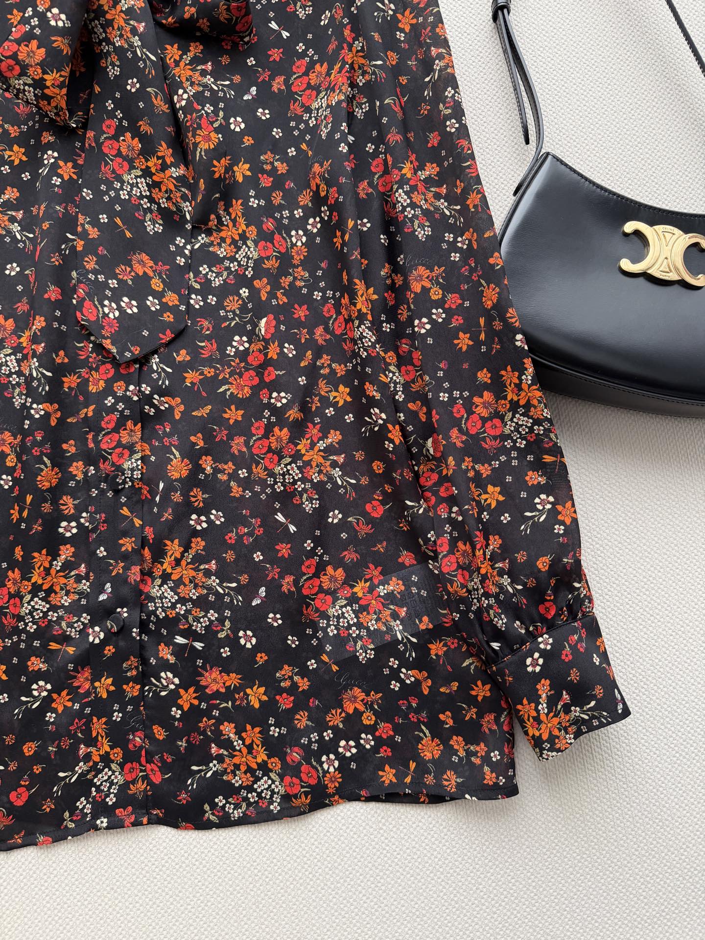 GUCCI 26S LONG-SLEEVE FLORAL BOW-TIE BLOUSE 485
