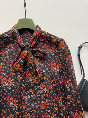 GUCCI 26S LONG-SLEEVE FLORAL BOW-TIE BLOUSE 485