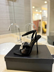 SL AYERS SNAKE CRYSTAL SANDAL BLACK CALFSKIN