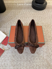 LP 26S BALLET FLATS IN DARK BROWN SUEDE WITH SATIN BOW