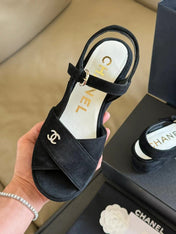 CC CLASSIC WEDGE SANDALS IN BLACK LAMBSKIN SUEDE