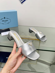 PRA EMBROIDERED SLIDES 40 SILVER CALFSKIN