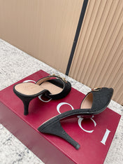 GUCCI 26S HIGH-HEEL SANDALS 85 MM IN BLACK CANVAS