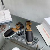 SEE BY ESPADRILLES SANDAL IN BLACK CALFSKIN AND WOVEN RAFFIA