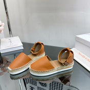 SEE BY ESPADRILLES SANDAL IN COPPER BROWN CALFSKIN AND WOVEN RAFFIA