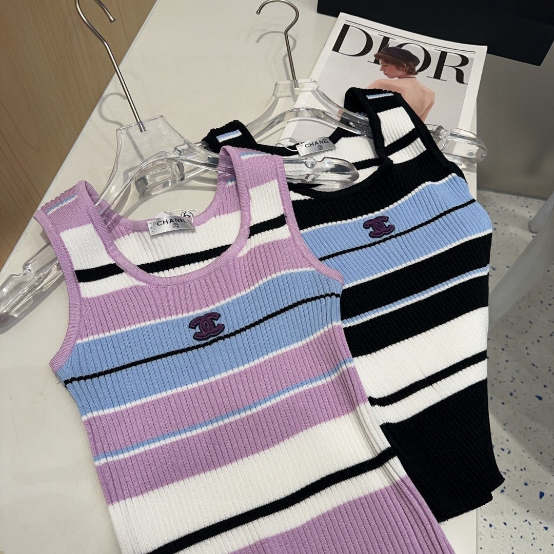 STRIPED TANK TOP 612057 IN BLUE BLACK COTTON RIBBED