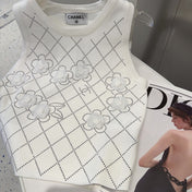 TANK TOP 633204 IN WHITE COTTON RIBBED KNIT EMBOSSED FLORAL