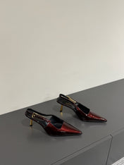 LEE SLINGBACK MID PUMPS IN WINE RED SHINY CALFSKIN