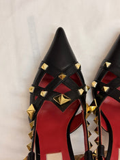 VALENTINO 26S ROCKSTUD SLINGBACK HEELS IN BLACK CALFSKIN