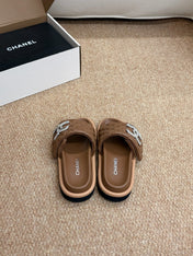 CHANEL 26S SLIDE SANDALS IN BROWN QUILTED CALFSKIN SILVER HARDWARE