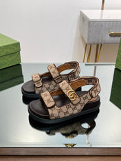 GG  SANDAL WITH DOUBLE G PECAN CARO LAMBSKIN
