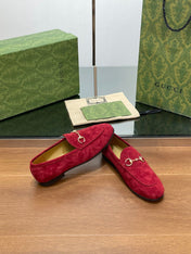HORSEBIT LOAFER IN CHERRY RED SUEDE WITH GOLD HARDWARE