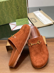 GG HORSEBIT MULE IN BURNT ORANGE EMBOSSED SUEDE AND SHEEPSKIN LINING