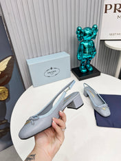 PRADA 26S ROUND TOE SLINGBACK PUMPS 40MM IN LIGHT BLUE CALFSKIN WITH BOW