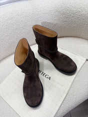 BOTTEGA VENETA 26S ANKLE BOOTS IN DARK BROWN SUEDE WITH ROPE DETAIL