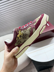 GUCCI 26S MAC80 SNEAKER IN BEIGE CANVAS AND DARK RED LEATHER