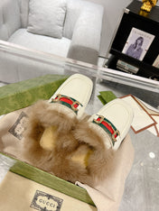 HORSEBIT MULE WITH WEB IN WHITE CALFSKIN MIX MINK FUR