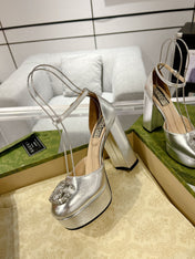 HIGH SANDAL SQUARE HEEL 12 CM IN SILVER CALFSKIN