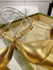 GG CRYSTALS PLATFORM PUMPS METALLIC GOLD CALFSKIN