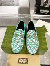 MEN'S LOAFER WITH HORSEBIT IN MINT GREEN MONOGRAM JACQUARD FABRIC