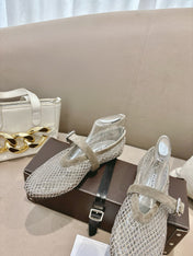 ALAIA 26S MESH FLATS IN BEIGE BROWN SUEDE