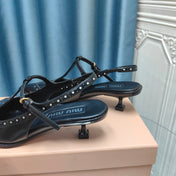 SLINGBACK BLACK LAMBSKIN WITH T- STRAPS