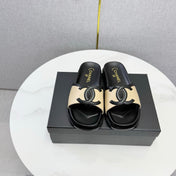 CHANEL 26S ICONIC CC SLIDES IN BEIGE LAMBSKIN