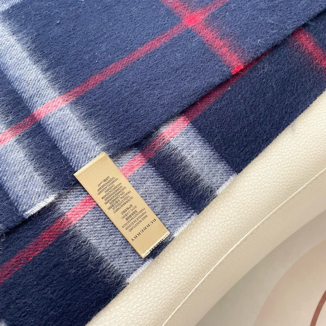 CHECK SCARF 180 CM IN INDIGO BLUE MIX WHITE CASHMERE 405480