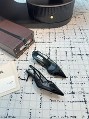 ALAIA SLINGBACKS 5 CM IN BLACK CALFSKIN WITH MESH