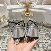 HIGH SANDAL 45MM IN SILVER LAMBSKIN