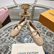 MARY JANE SHOES IN LINEN TAN PATENT CALFSKIN