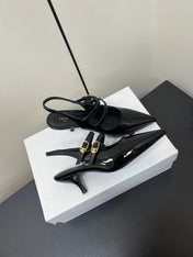 JUDY DOUBLE STRAP MARY JANE SLINGBACK IN BLACK PATENT CALFSKIN