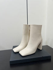 ALAIA 26S SQUARE-TOE BOOTS IN WHITE CALFSKIN