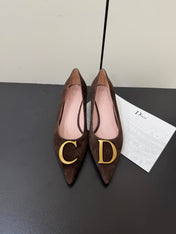 DIOR 26S POINTED-TOE HIGH HEELS 35MM IN DARK BROWN SUEDE GOLD HARDWARE