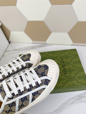 GG JULIO SNEAKER WITH WEB NAVY PATTERNED CANVAS