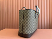 OPHIDIA MEDIUM TOTE BAG 38.5 BEIGE CANVAS AND BROWN CALFSKIN