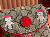 CHILDREN'S PRINTED GG SHOULDER BAG IN BEIGE AND DARK BROWN GG CANVAS RED TRIM