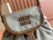 BACKPACK 22 IN GREY CANVAS BROWN CALFSKIN
