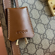 GUCCI 26S PADLOCK TOP HANDLE BAG 25 IN DARK BEIGE AND BROWN CALFSKIN
