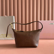MIUMIU 26S CORDUROY POUCH BAG 25 IN BROWN CALFSKIN GOLD HARDWARE