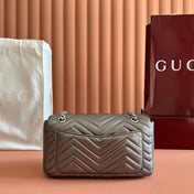 GUCCI 26S GG MARMONT BAG 26 IN WARM GRAY BROWN LAMBSKIN