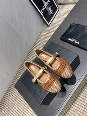 ALAIA MARY JANE FLATS WOVEN PATTERN 25S IN BROWN CALFSKIN