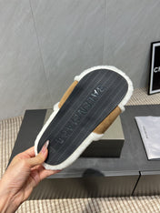 BALENCIAGA 25S SLIPPERS IN LIGHT BROWN SUEDE AND WHITE WOOL