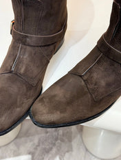 HM 25S RIDING BOOTS IN DARK COFFEE BROWN SUEDE WITH SILVER HARDWARE